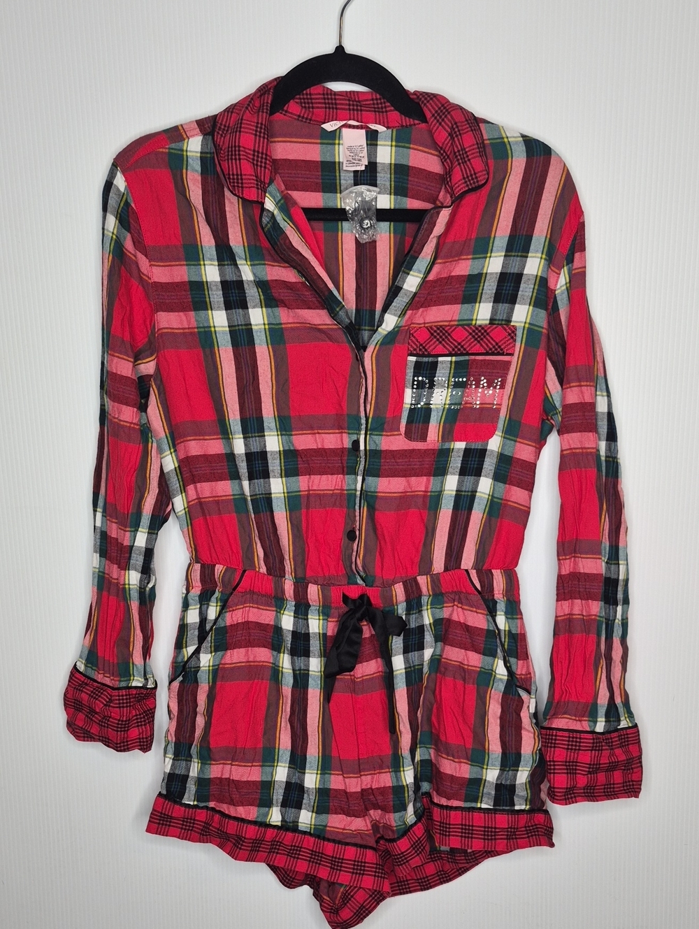 NWOT VS Vicroria's Secret Plaid Pajama Romper Size Small - Picture 2 of 9